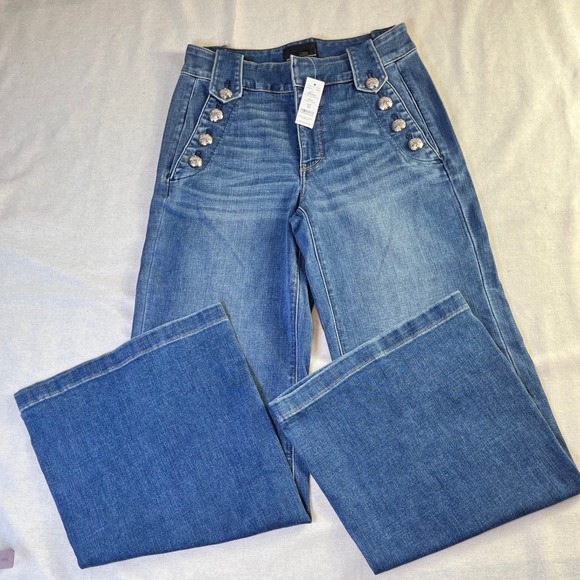 White House Black Market Denim - White House Black Market High Rise Wide Leg Sailor Button Jeans Montauk Blue 4R